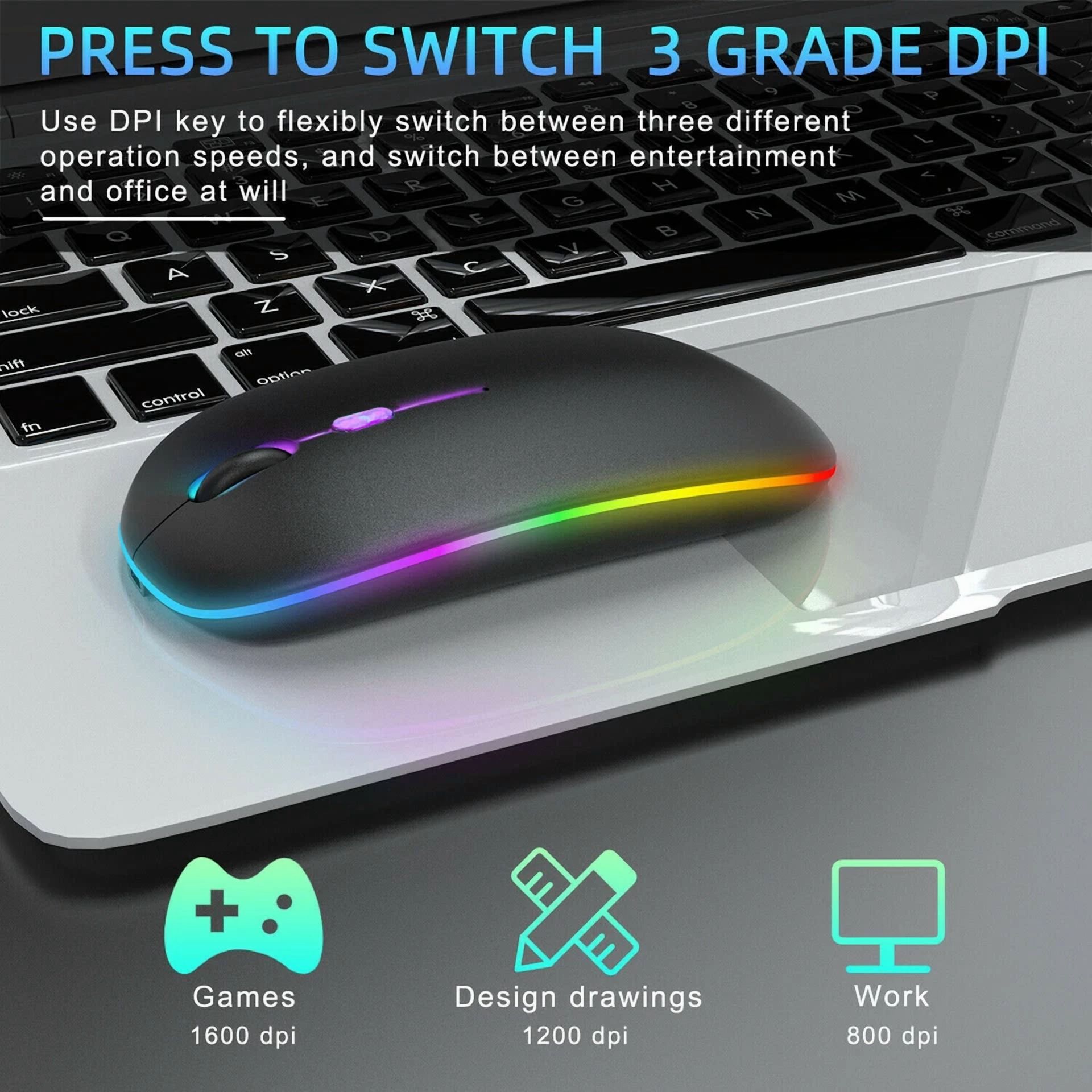 RHEA- 2× Wireless Bluetooth Optical Mouse Led 2.4Ghz Usb Rechargeable Mice Pc Laptop