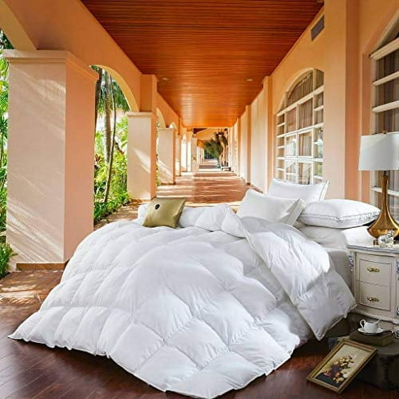Full Size 1500 Thread Count Goose Down Alternative Comforter, 100 Percent Egyptian Cotton, 750FP, 50Oz, Solid White Down Alt Comforter