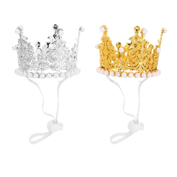 PENIKOKO 2Pcs Cat Party Hat Glitter Crown Headwear for Dogs and Cats Adjustable Comfortable Fit
