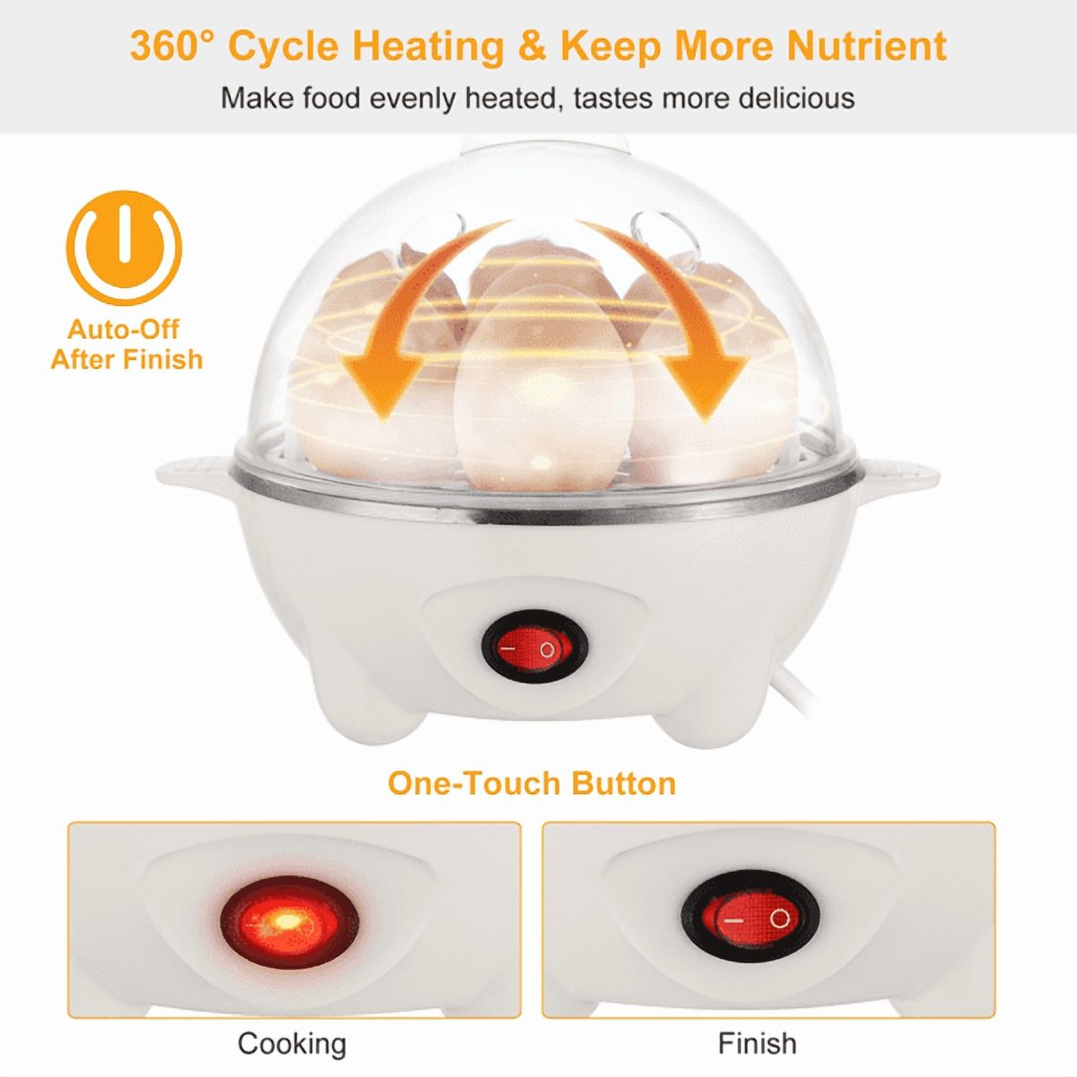 Electric Egg Cooker, 7‑Egg Capacity Multi‑Function Egg Boiler with Auto Shut‑Off, Measuring Cup & Egg Piercer Included for Soft Hard Boiled Eggs, Steaming Vegetables Dumplings