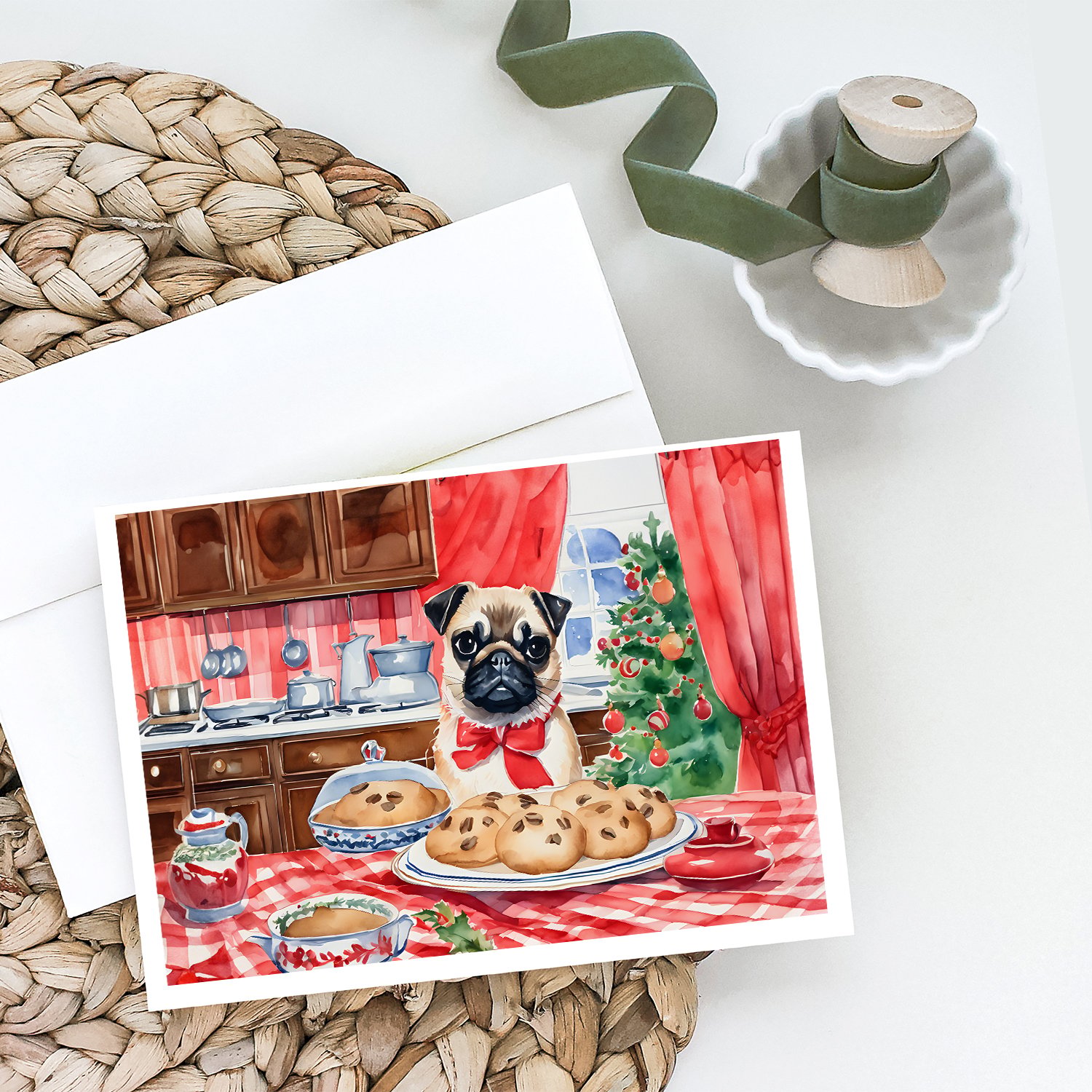 thumbnail image 2 of Pug Christmas Cookies Greeting Cards Pack of 8 7 in x 5 in, 2 of 3