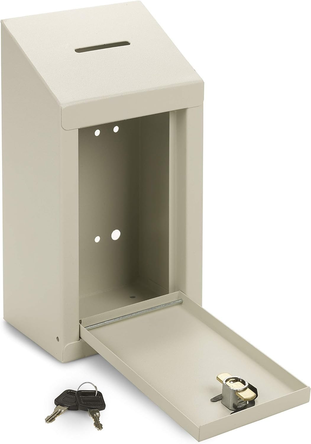 My Charity Boxes Metal Wall Mount Lock with Keys Donation Box, Keys, 10"x 6"x 2.5", Off White