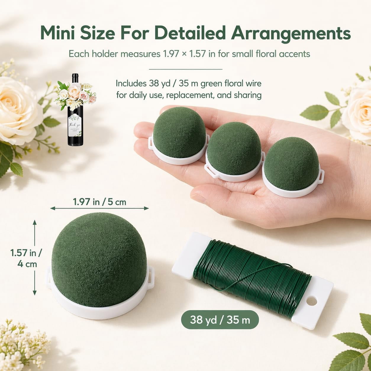 Floral Foam 5/12/24/36Pcs, Mini Round Flower Foam Holder with Floral Wire, Wet Dry Flower Arrangement Supplies for Wine Bottle Decor Wedding Table Centerpieces DIY (26pcs)
