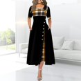 thumbnail image 2 of Robe Femme à Manches Mi-Longues, Imprimé à Carreaux, Détail Boutons, Robe Maxi, Taille Haute, Col Élégant, Robe à Grande Ampleur, 2 of 3