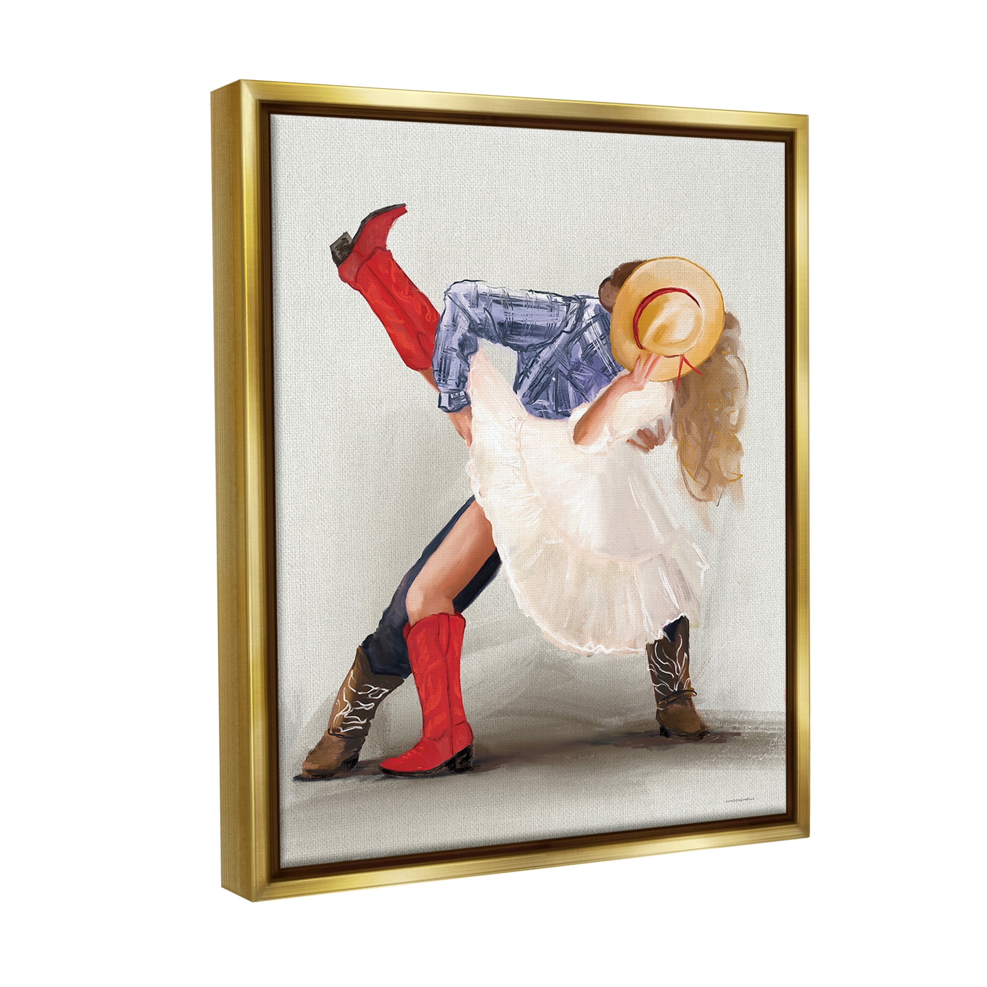 Stupell Industries Southern Couple Kiss Abstract Painting Gold Floater Framed Canvas Art Print Wall Art, 17 x 21