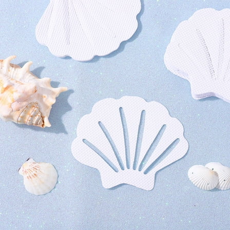 TOPBATHY 12PCS Non-Slip Bathtub Stickers Sea Shell Shaped Safety Shower Treads Adhesive Bathroom Floor Decal White Anti Slip Strips