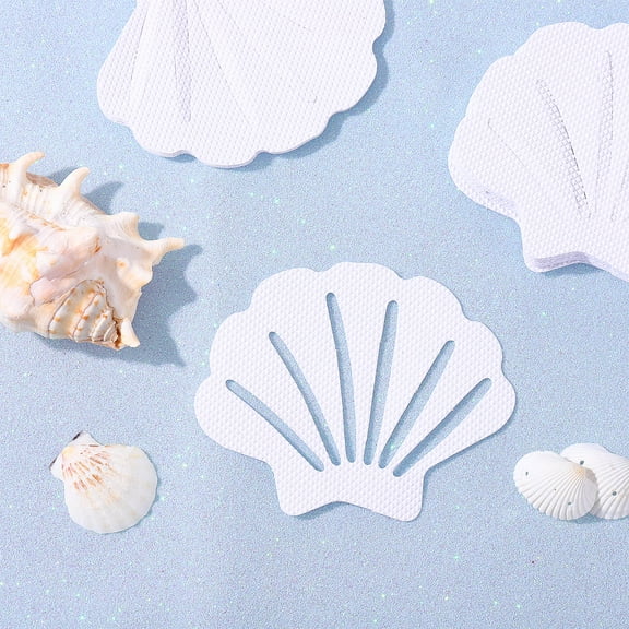 TOPBATHY 12PCS Non-Slip Bathtub Stickers Sea Shell Shaped Safety Shower Treads Adhesive Bathroom Floor Decal White Anti Slip Strips