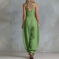 thumbnail image 4 of Women Button Down Cotton Jumpsuits Plain Strap Sleeveless Casual Wide Legs Rompers Loose Overall with Pockets, 4 of 6