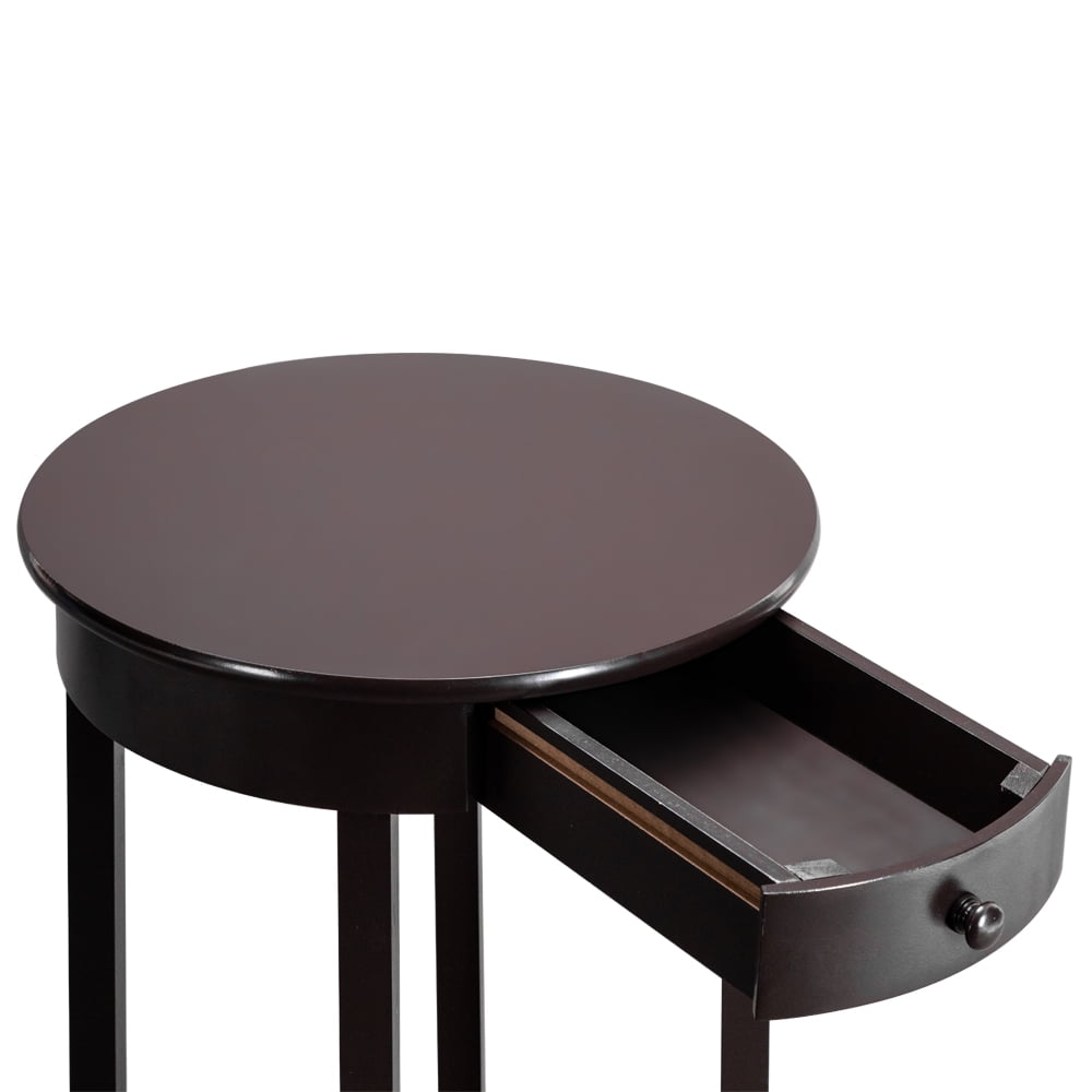 Kepooman 2 Layer Round Coffee Table with Top, Simple Round Side Coffee Table with Drawer, Brown Kepooman 2 Layer Round Coffee Table with Top, Simple Round Side Coffee Table with Drawer, Brown