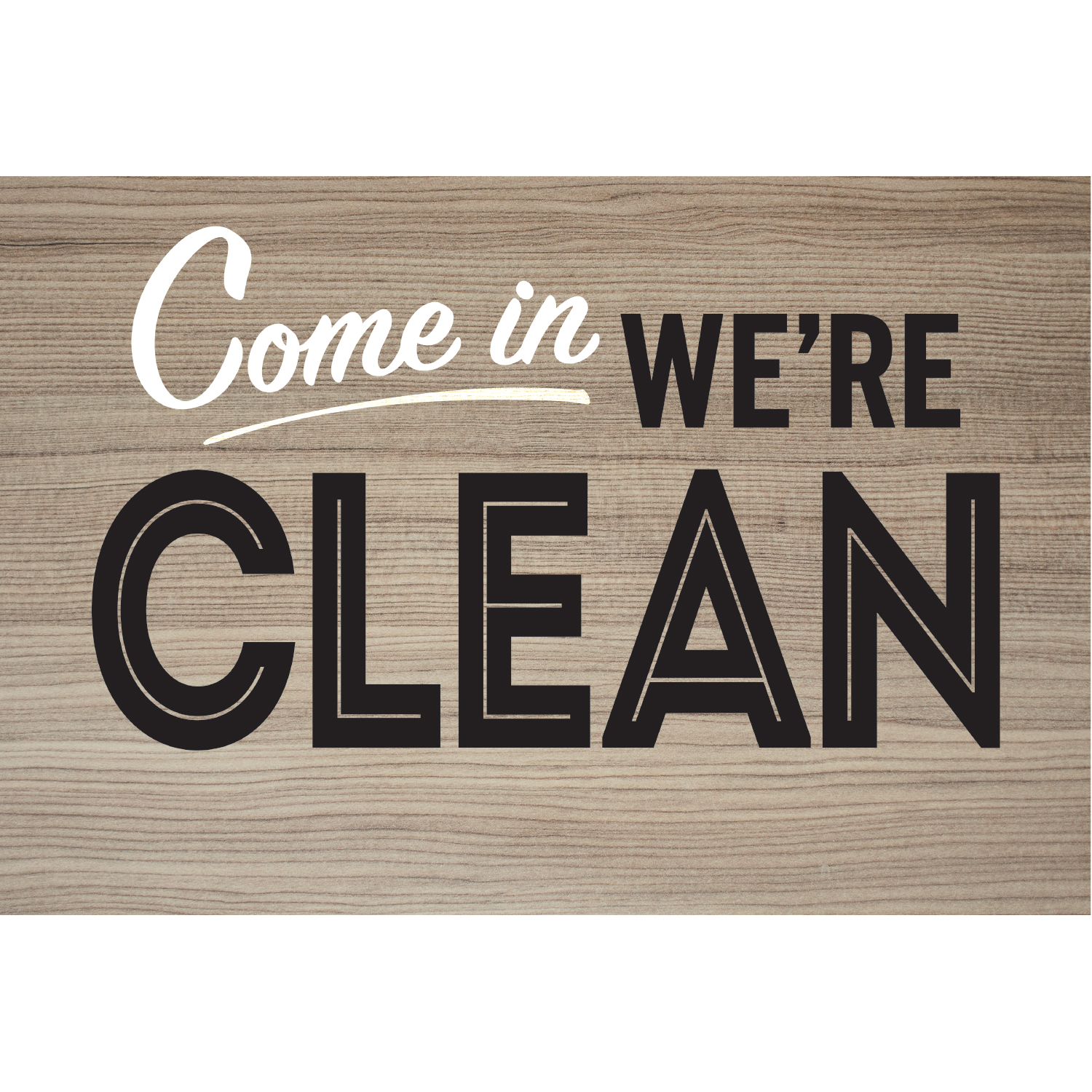 Personalized Planet 27x18 Come In We're Clean COVID Humor Doormat with Custom Family Name Printed on Taupe Rectangular 1/8” Thick Non Slip Mat for Kitchen Hallway Deck or Porch