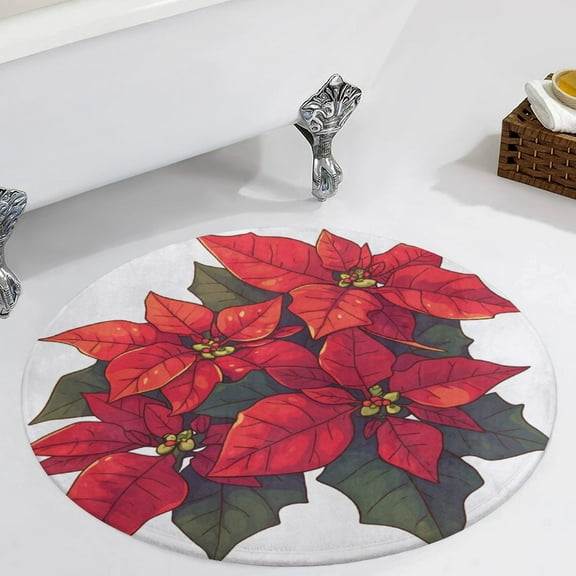 Christmas Poinsettia Red Flower Round Carpet Circle Rug Outdoor Patio Area Rug Washable Large Area Rugs Hallway Room Decor Fitness Mats