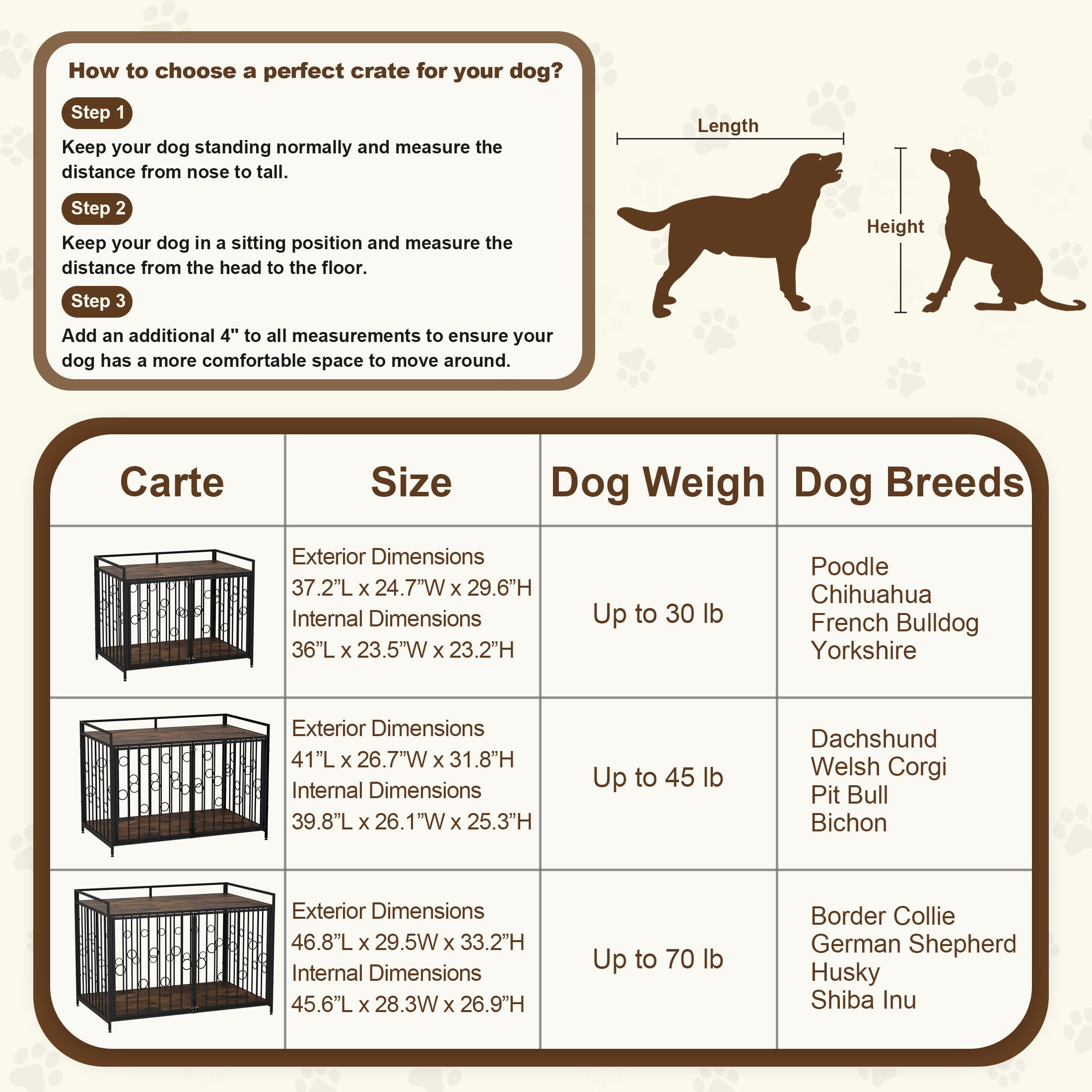 TIME RAY Dog Crate Furniture for Small Dog with Double-Doors , Dog Kennel Indoor Decorative Pet House Dog Cage Table, Brown