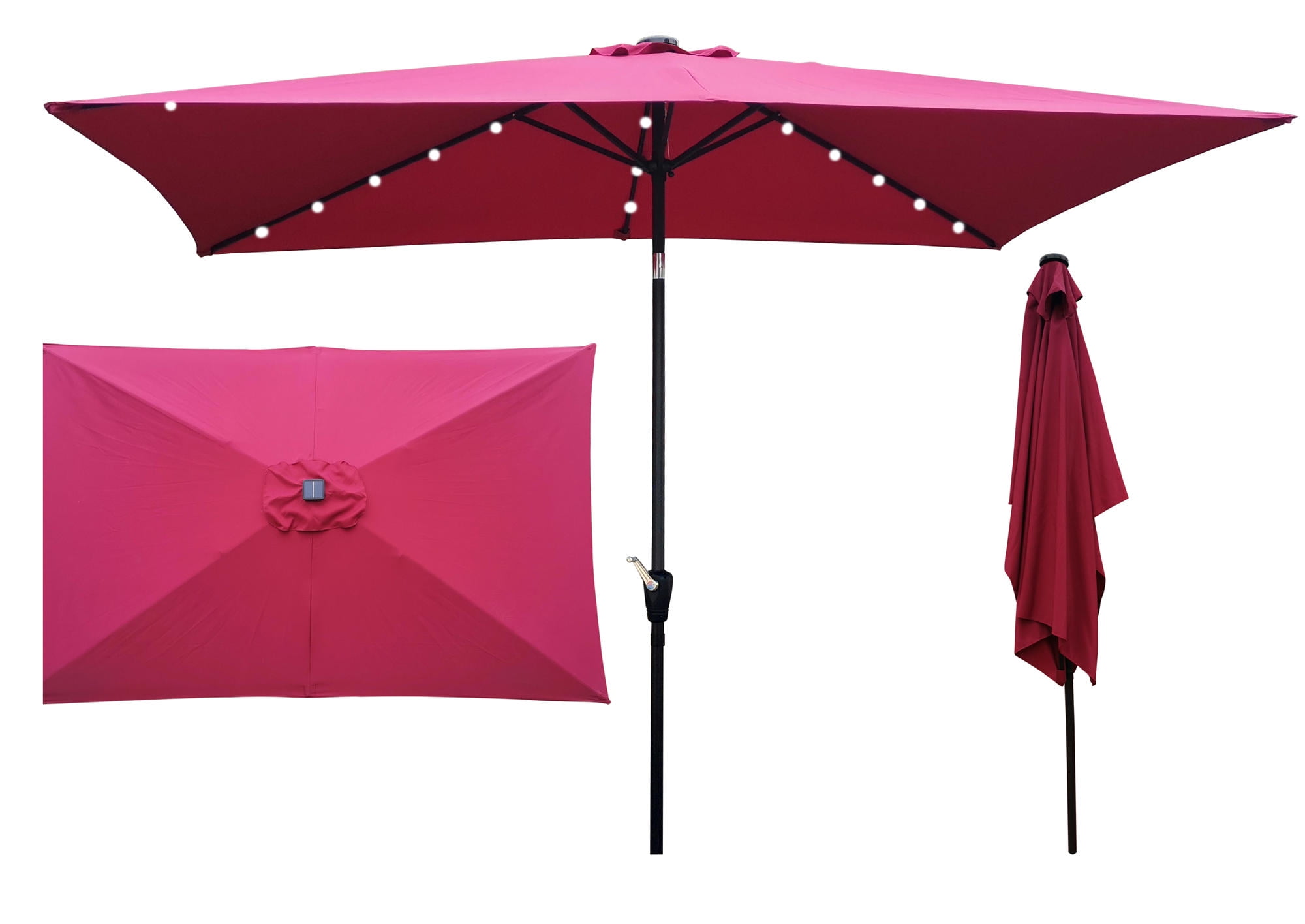 10 x 6.5 ft Rectangular Patio Umbrella with Solar Lights, Outdoor Table
