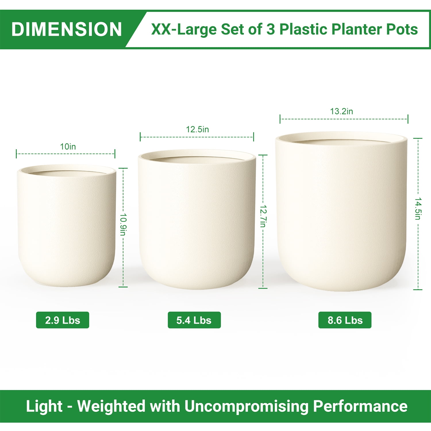 FOUKUS Set of 3 Concrete-Like Round Planters, Beige