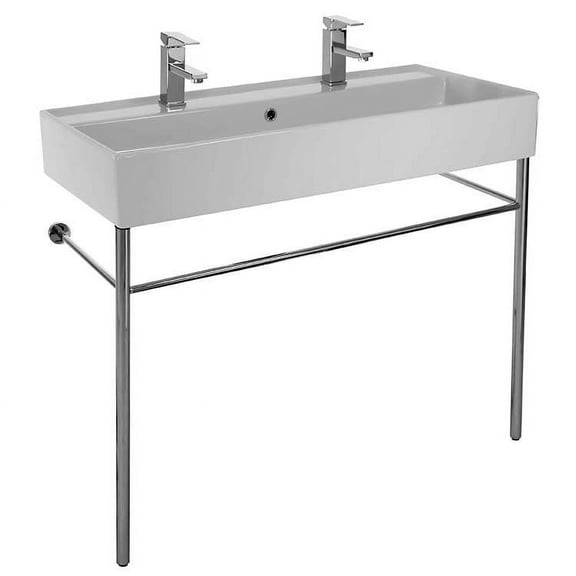 Nameeks 8031/R-100B-Con-Two Hole Scarabeo 39 2/5" Ceramic Trough Style Bathroom Sink For