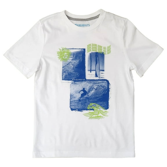 Boys Short Sleeve White Surf Themed Beach T-Shirt Tee Shirt Medium 10-12