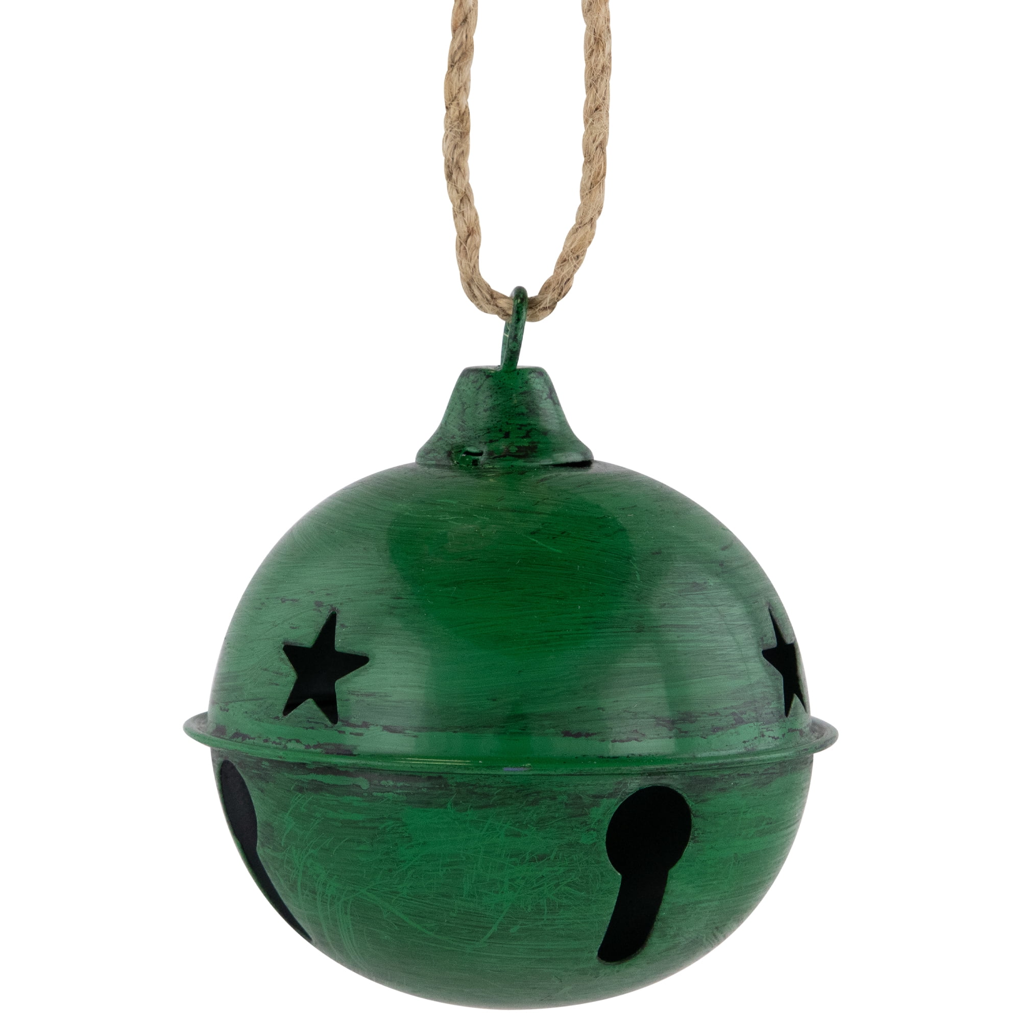 Antiqued Christmas Jingle Bells Ornaments - 3" - Green - Set of 2