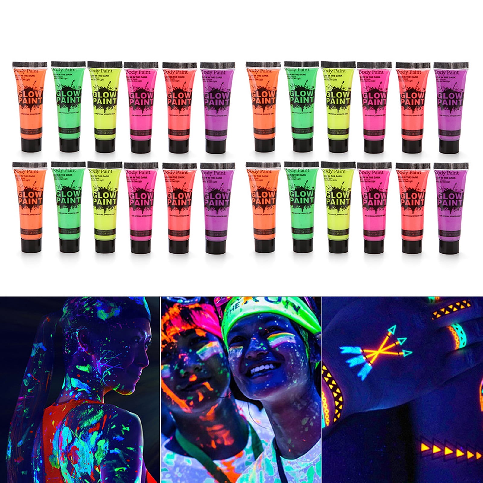Travelwant 25ml UV Glow Blacklight Neon Face and Body Paint Glow in the Dark  Body Paints, Neon Fluorescent Glow in Dark Party Supplies 