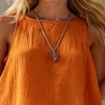 thumbnail image 4 of Morttic Women's Beach Vacation 2 Piece Set – Solid Color Sleeveless Round Neck Top & Striped Elastic Waist Shorts Casual Outfit Orange，S, 4 of 6