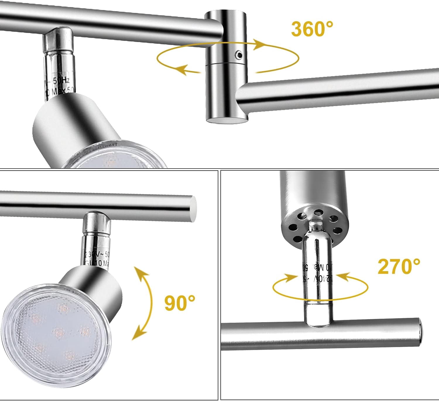 Aiboo Adjustable Dimmable Track Light with Spotlights, Satin Nickel, 6-Light Fixture (GU10 Bulbs Not Included)