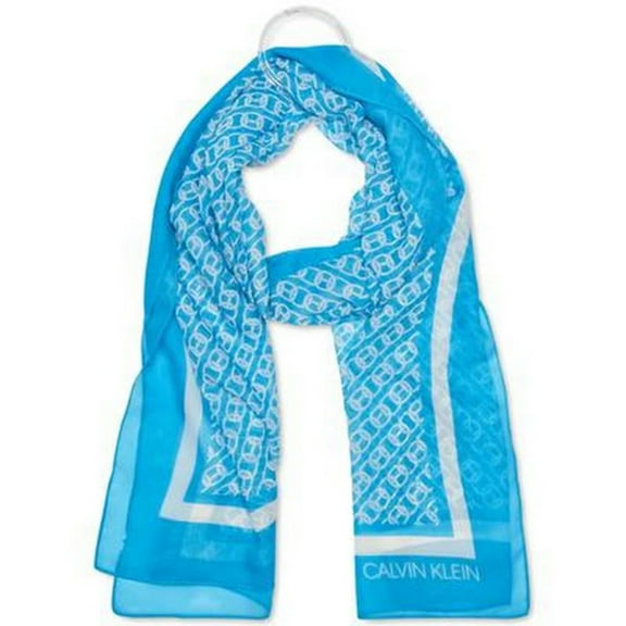 CALVIN KLEIN Womens Blue Chain-Print Sheer Wrap