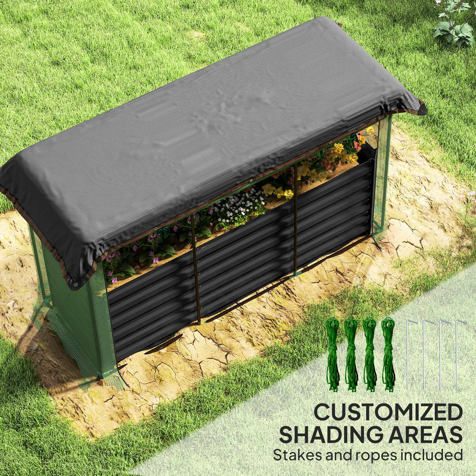 Raised Garden Bed, Galvanized Steel Planter Box with Crop Cage and Shade Cloth, for Flowers, Veggies and Herbs