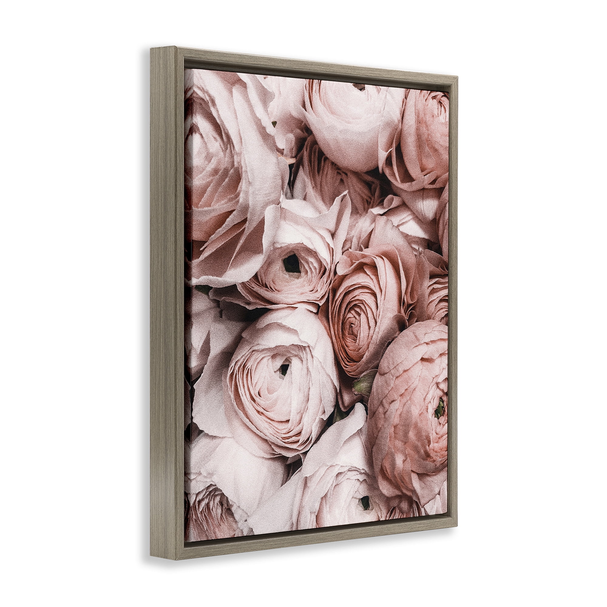 Stupell Industries Pink Muted Peonies Botanical & Floral Photography Brown Floater Framed Canvas Art Print Wall Art, 17 x 21