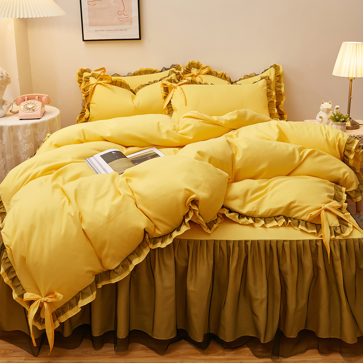 Duvet Cover Set Soft Yellow Solid Color Bedding Set Polyester