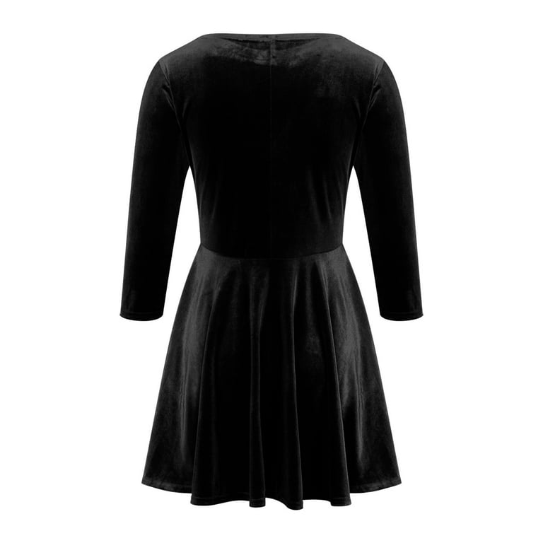 Posijego Women's Velvet Dress Crew Neck Long Sleeve Flowy A Line Short Mini  Dress Casual Party Skater Dresses - Walmart.com