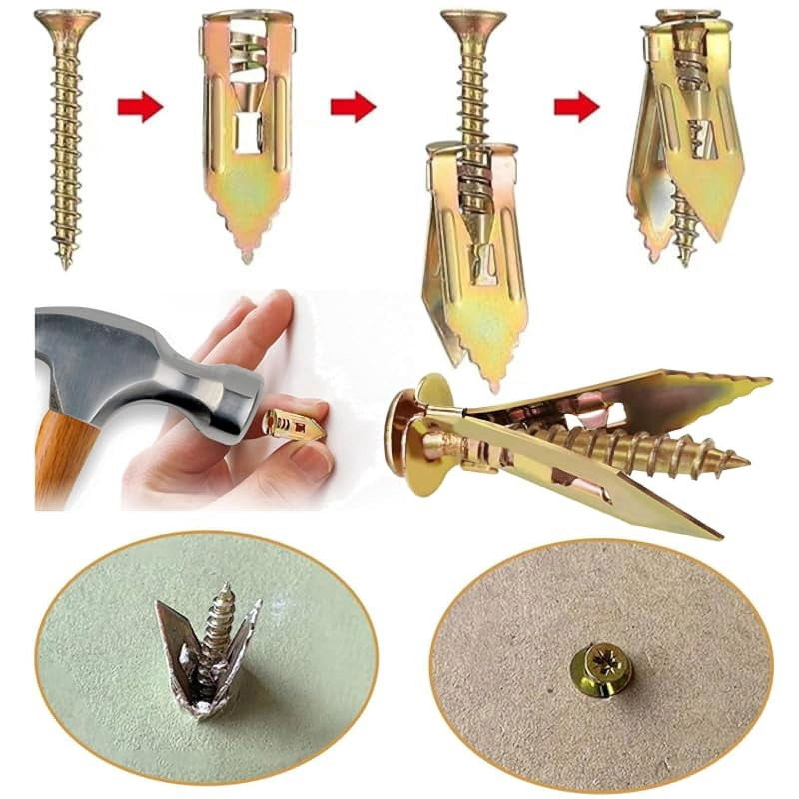 Self-Drilling Anchors Screws, 2024 Expansion Screws Set Premium Drywall Anchors and Screws Kit, Easy Application No Drill or Holes in Wall Zinc Plated Steel Self-Drilling Anchors (50, 0.47 * 1.37")