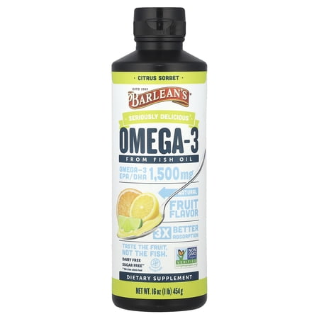 Barlean's Seriously Delicious Omega-3 High Potency Fish Oil Citrus Sorbet 16 oz Liquid