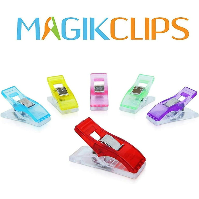 Magik Clips, Multicolored, 100 Pack- Sewing Clips for Quilting and Crafts  with Decorative Tin