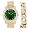 thumbnail image 3 of Charles Raymond Blinged Out Gold Round Luxury Mens Hip Hop Wristwatch w/Iceded Out Cuban Bracelet -(L0504RNB Cuban Gold Money Green, 3 of 10