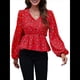 thumbnail image 3 of Blusa de Larga para Mujer, Estilo Babydoll, Ligera, de Poliéster, con Cuello en V y Mangas Abullonadas Flor Roja S, 3 of 10