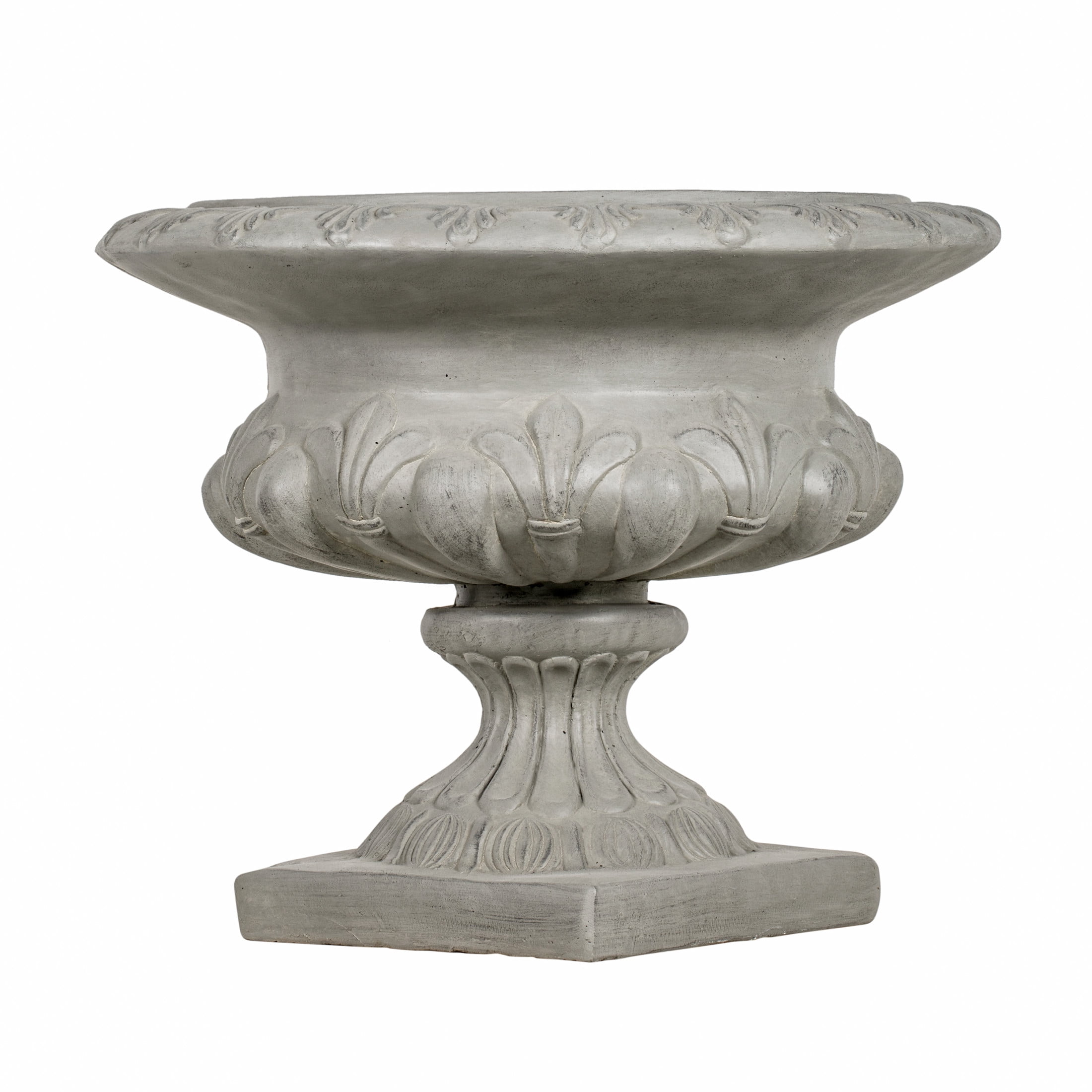 Christopher Knight Home 18.5" Outdoor MGO Vintage Wide Floral Carved Pedestal Flower Pot, Gray
