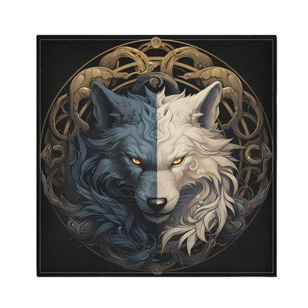 

JSTEL Wolf Yinyang Cloth Napkins Set of 4 20x20 Inch Washable and Reusable Napkin for Decoupage Dinner Party Everyday Use