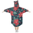 thumbnail image 2 of FORMRS Wearable Blanket Hoodie with Sleeves for Kids Cozy Flannel Sweatshirt, Red Christmas Leaves, 2 of 7