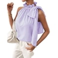 thumbnail image 4 of Levmjia Womens Sleeveless Tank Tops Lightweight Ruffled Halter Neck Striped Drawstring Loose Fit Casual Blouses Breathable Summer Shirts Daily Shopping Beach Holiday, 4 of 5