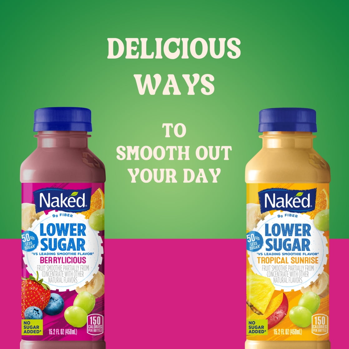 Naked Juice Lower Sugar Glorious Greens Flavored Smoothie Blend, 15.2 fl oz
