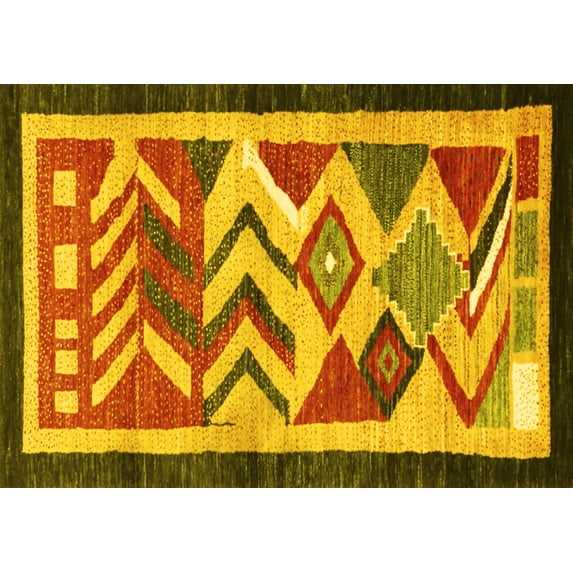 Ahgly Company Machine Washable Indoor Rectangle Abstract Yellow Contemporary Area Rugs, 2' x 4'