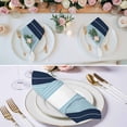 thumbnail image 3 of Navy Blue Aqua Stripe Cloth Napkins, Modern Art Horizontal Striped Washable and Reusable Dinner Napkins Set of 4, Table Napkin for Kitchen Party Birthday Wedding Hotel Housewarming 20"x20", 3 of 9