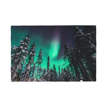 

Table Placemats Set of 6 - Northern Lights 2 12x18 In Faux Linen Double Heat Resistant Place Mats Cloth Indoor/Outdoor Placemats Washable Table Mats for Dining Kitchen Party