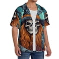 thumbnail image 2 of Fotbe Cartoon Pumpkin Skull Camisa Estampada de Manga Corta para Hombre, Casual de Verano, Estilo Playero, Sin Arrugas-X-Large, 2 of 5