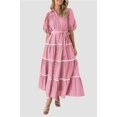 thumbnail image 6 of PRETTYGARDEN Women's Summer Button Down Shirt Dress Short Puffy Sleeve Tiered Ruffle Flowy Long Maxi Dresses, 6 of 6