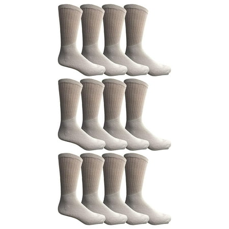 Cotton Sports Socks 12 Pairs of WSD Mens Cotton Crew Socks, Solid, Athletic Sports Socks, Valuepack (White) ()