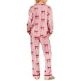thumbnail image 4 of Cozyvia Women's Santa Bow Tie Pajama Set, Christmas Long Sleeve Shirt Pant Pjs, Silky Satin Graphic 2-Piece Holiday Sleepwear - Red XXL, 4 of 7