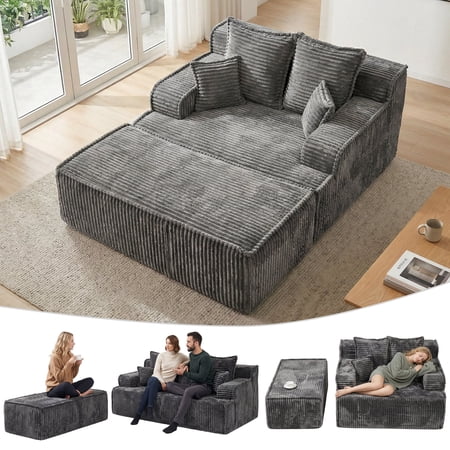 Chaise Lounge Chair Indoor,Boneless Chair with Ottoman,Small Sofa Bed Couch,Grey