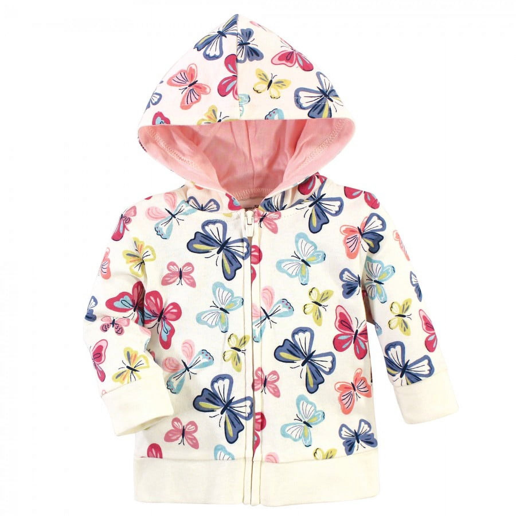 Touched by Nature Baby and Toddler Girl Organic Cotton Hoodie, Bodysuit or Tee Top, and Pant, Bright Butterflies, 9-12 Months