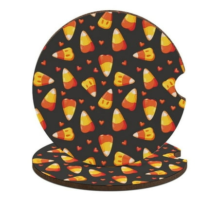 

ZHANGS Halloween Candy Corn Heart Details-282 Car Coasters 2PCS Absorbent Car Drink Coasters with Fingertip Grip for Cup Holders Universal Size Auto Accessories for Women/Men