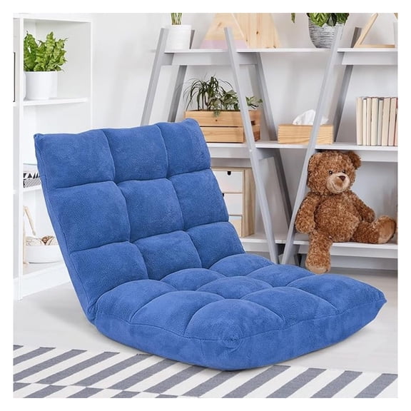 Memory Foam Floor Chair, 14-Poistion Adjustable Floor Reading Gaming Chair Recliner, Folding Cushioned Meditation Chair with Back Support, Padded Lazy Sofa Chair for Adults, Kids (Blue)